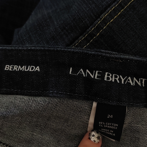 Lane Bryant 24 Plus Size Dark Wash Cotton Blend Cuffed Bermuda Shorts Womens - Picture 6 of 10